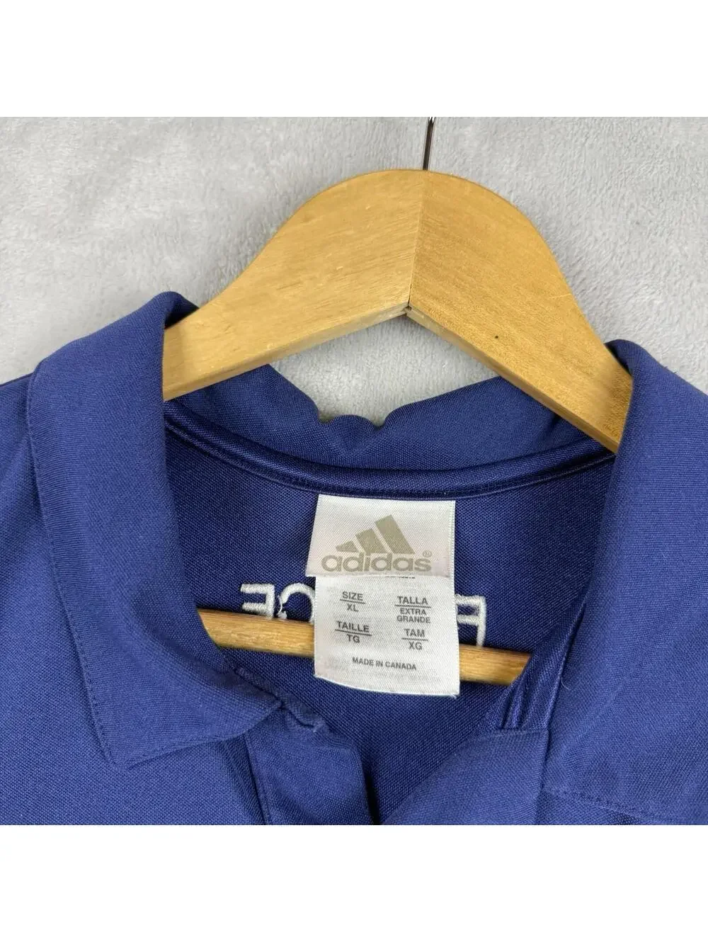 VTG Adidas Team France Soccer Polo Shirt XL Made In Canada Blue Crest 3 Stripe - Picture 2 of 7